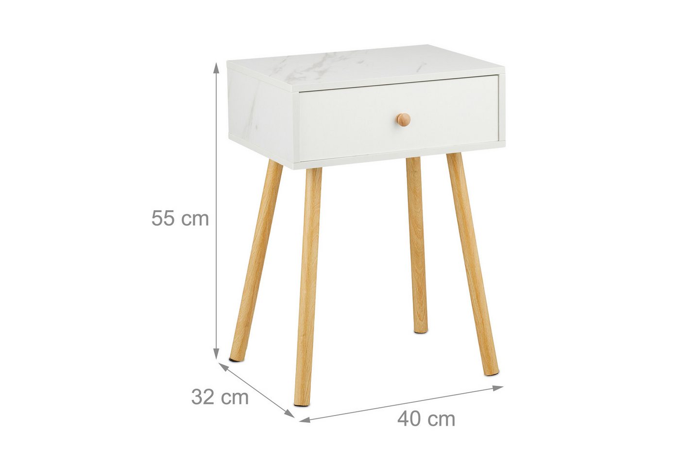 relaxdays Nachttisch Marmoroptik & Holzbeine (2er Set, 2-St., Nachttischschrank in Einzelteilen in Set-Anzahl nach Wahl), 2er Pack – Bild 4 von 5