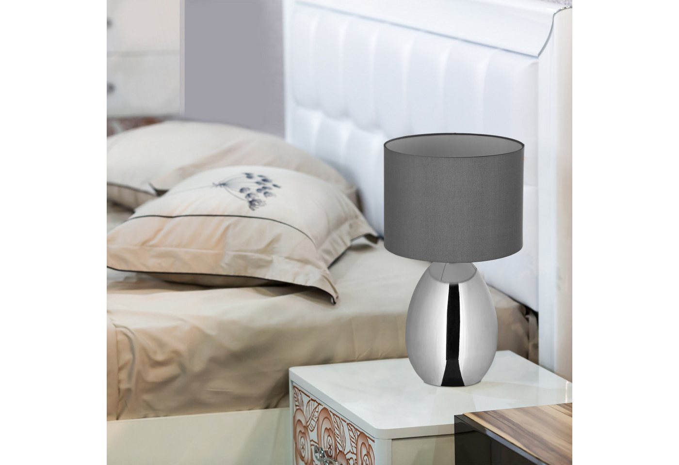 relaxdays Nachttischlampe 2er Set, Ein-/Ausschalter, Ohne Leuchtmittel, silber – Bild 3 von 5