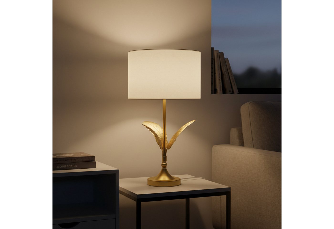 relaxdays Nachttischlampe Lampe Palmenblatt, Mit Ein-/Ausschalter am Kabel, E27-Fassung, E14-Fassung, Tischlampe – Bild 2 von 5