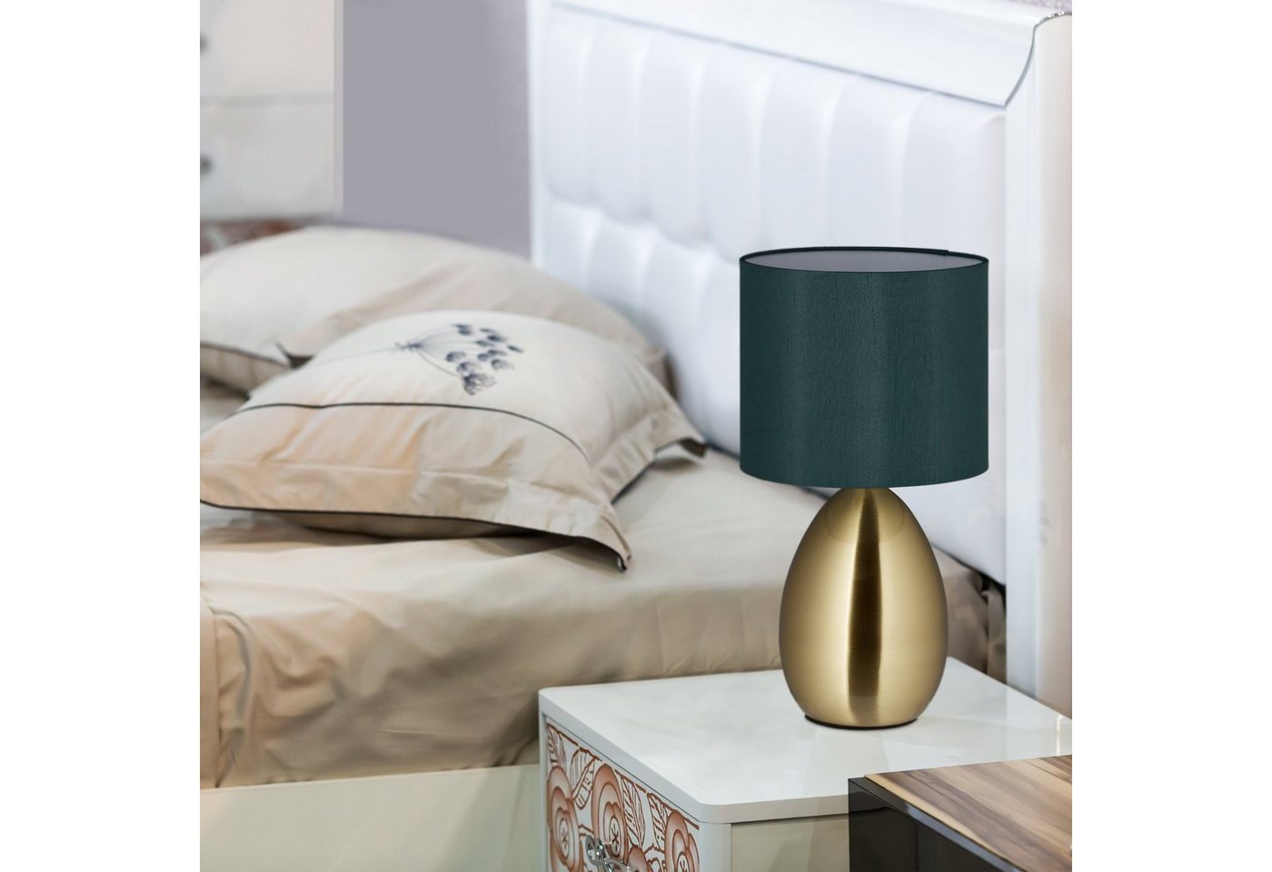 relaxdays Nachttischlampe Touch messing, Touchfunktion mit 3-stufiger Dimmfunktion, E14-Fassung (max. 40 W), Leuchtmittel nicht inklusive – Bild 3 von 5