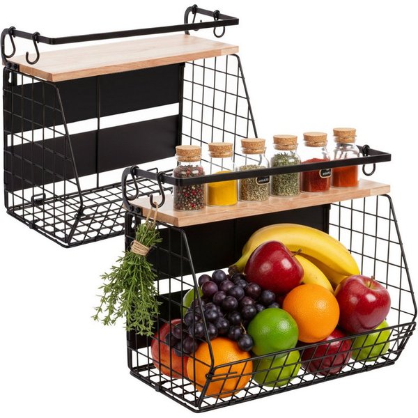 relaxdays Obstschale Obstkorb Wandregal magnetisch 2er Set, Eisen, (2-tlg), B