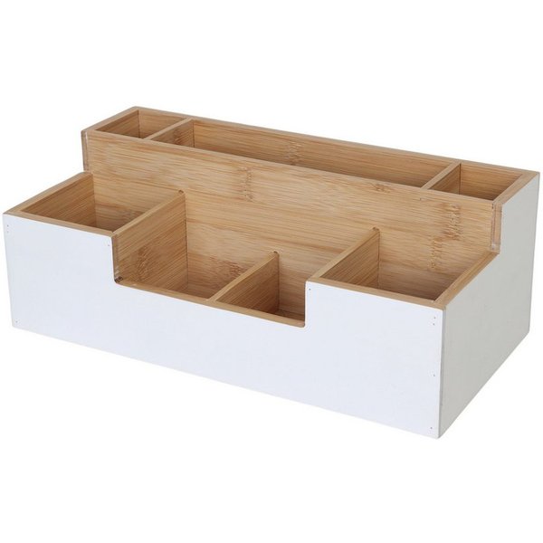 relaxdays Organizer Schreibtisch Organizer Bambus 7 Fächer (1 St), weiß