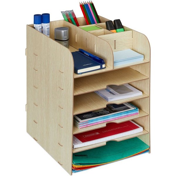 relaxdays Organizer Schreibtisch Organizer mit Ablagefächern (1 St), hellbraun