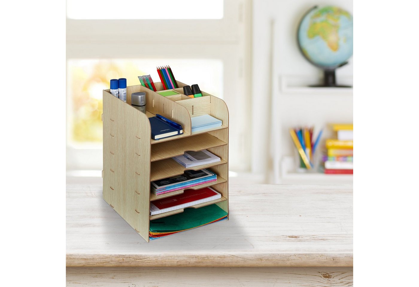 relaxdays Organizer Schreibtisch Organizer mit Ablagefächern (1 St), hellbraun – Bild 2 von 5
