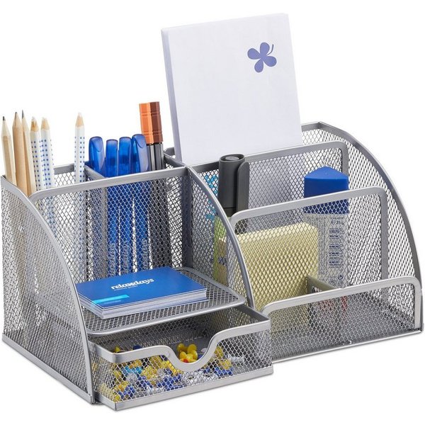 relaxdays Organizer Schreibtischorganizer 6 Ablagen Metall (1 St), silber
