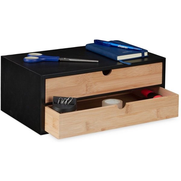 relaxdays Organizer Schubladenbox Bambus & MDF 2 Fächer (2 St)