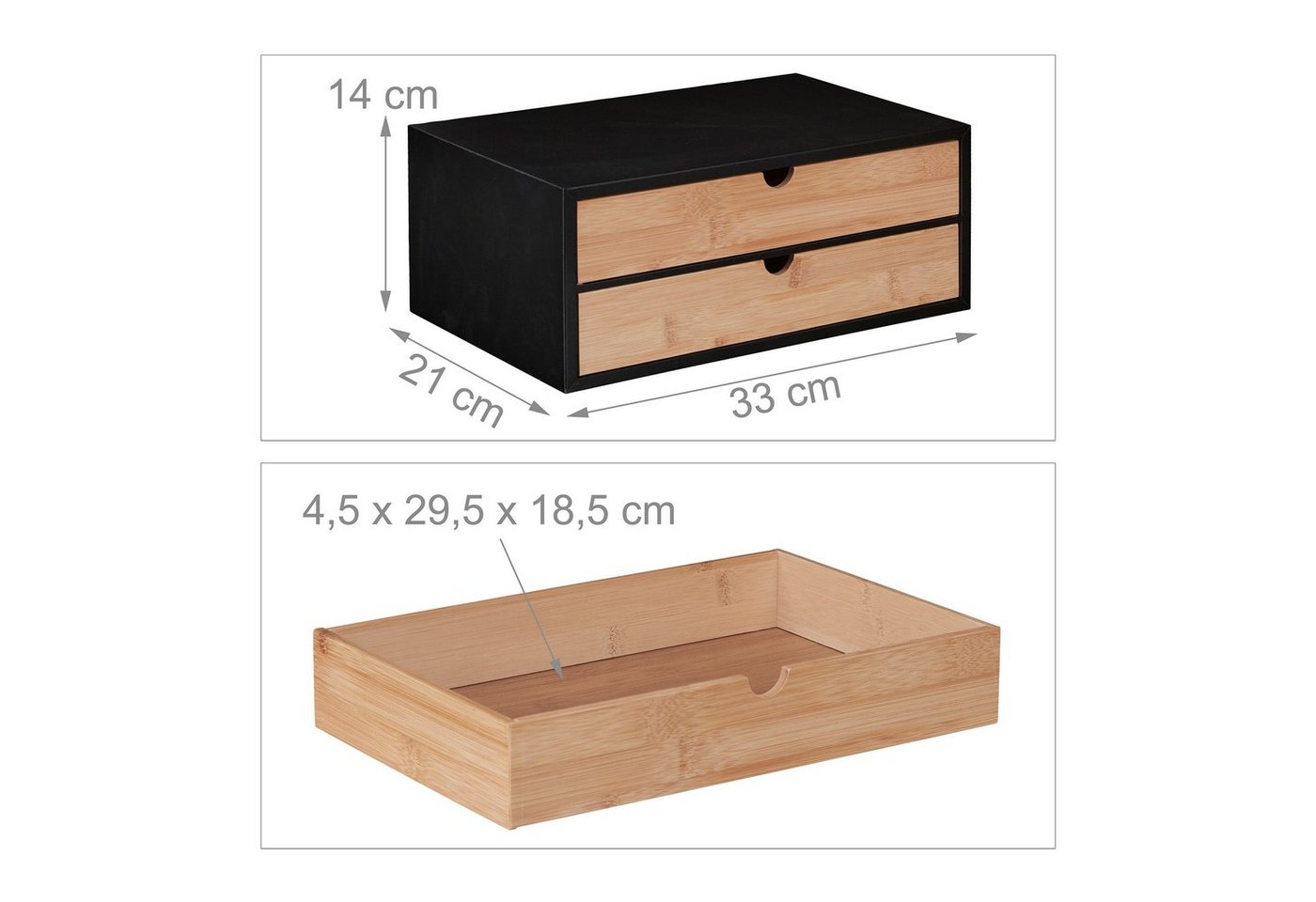 relaxdays Organizer Schubladenbox Bambus & MDF 2 Fächer (2 St) – Bild 4 von 5