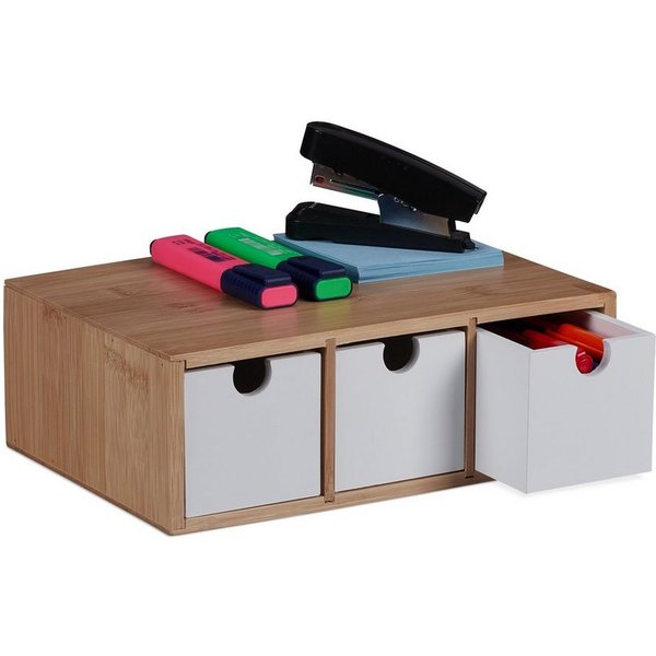 relaxdays Organizer Schubladenbox Bambus & MDF 3 Fächer (1 St)