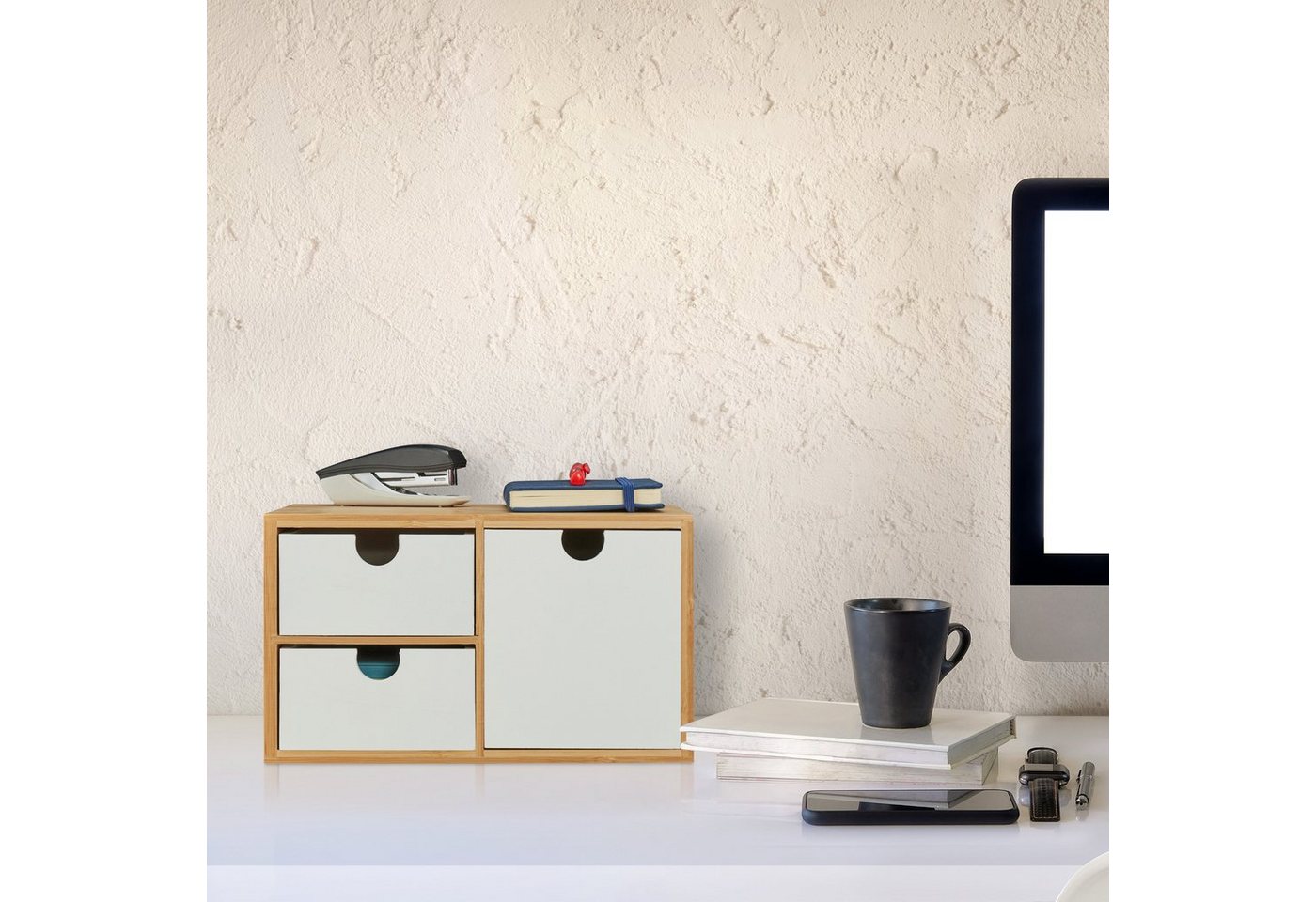relaxdays Organizer Schubladenbox Bambus & MDF 3 Fächer (3 St) – Bild 2 von 5
