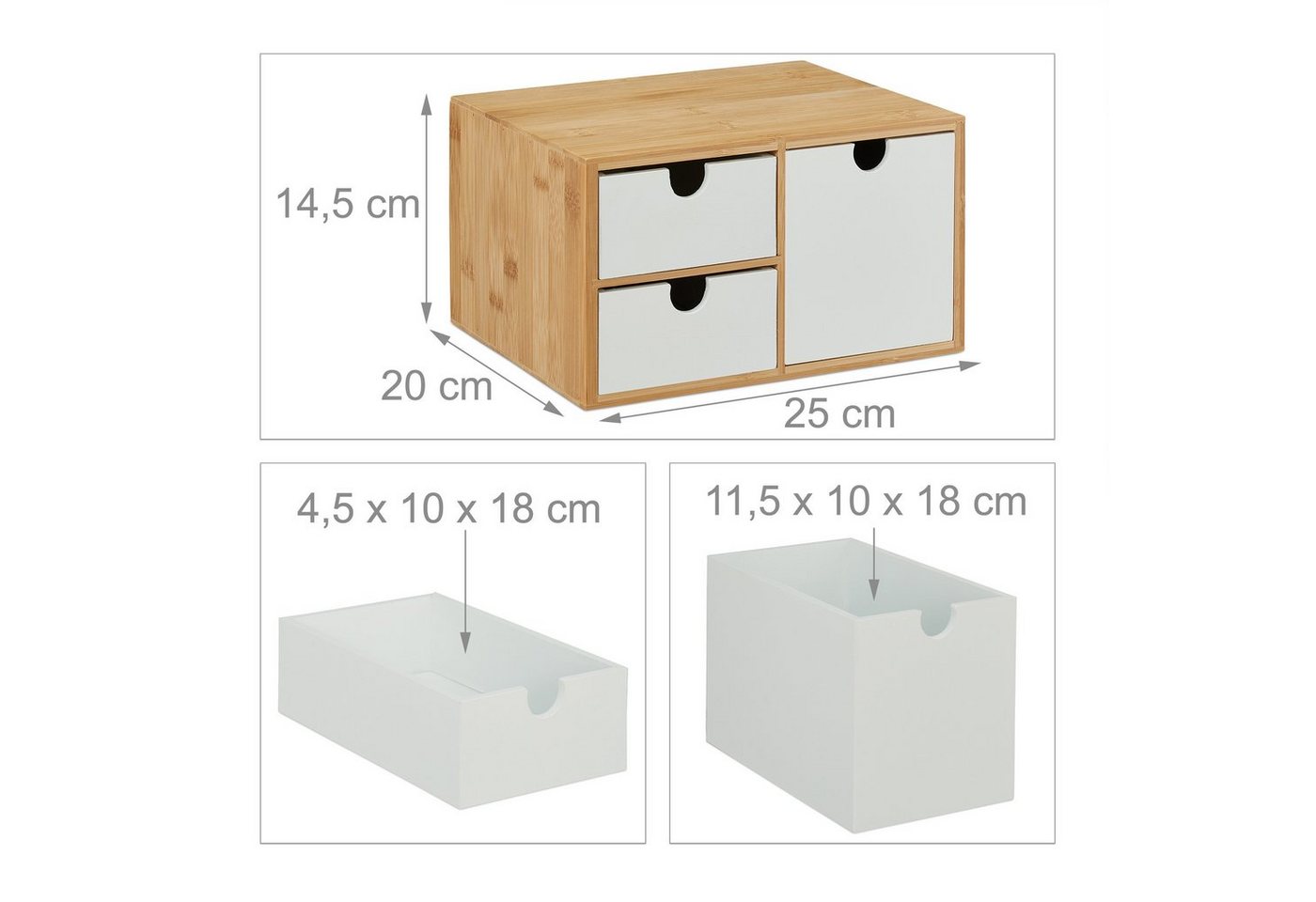 relaxdays Organizer Schubladenbox Bambus & MDF 3 Fächer (3 St) – Bild 4 von 5
