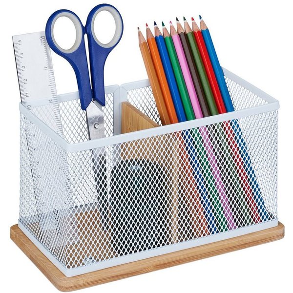 relaxdays Organizer Stiftehalter Bambus & Mesh (1 St)