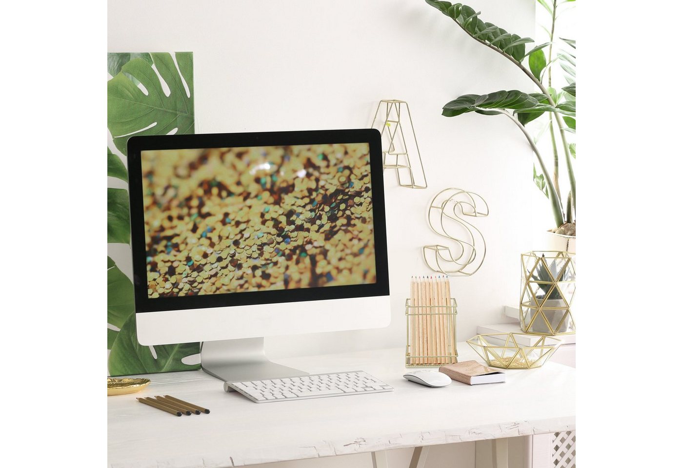 relaxdays Organizer Stiftehalter eckig (1 St), gold – Bild 5 von 5