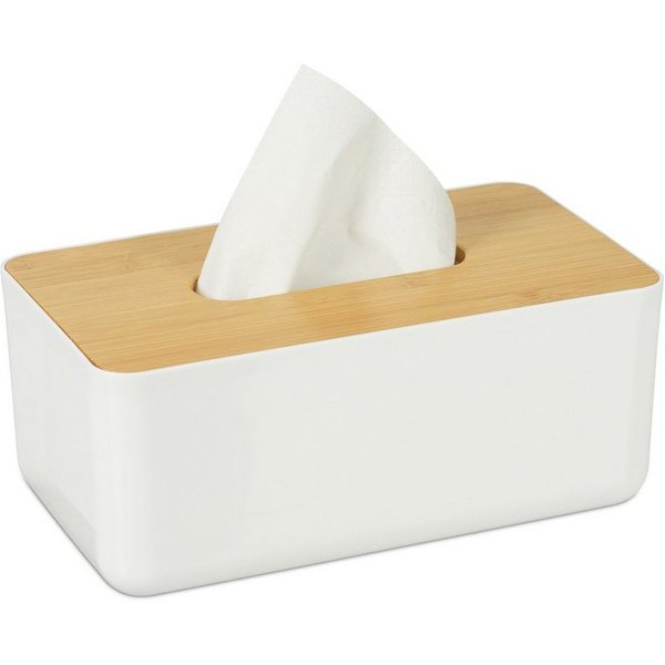 relaxdays Papiertuchbox Kosmetiktücher Box mit Holz-Deckel (1 St), weiß