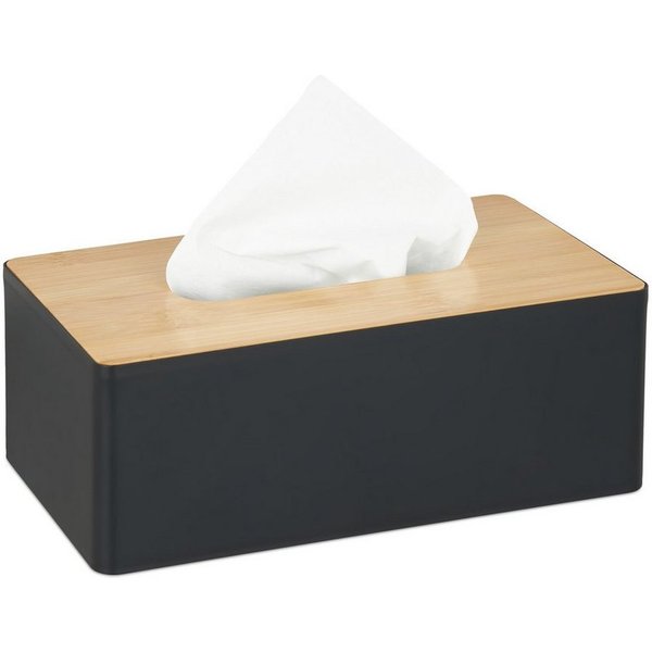 relaxdays Papiertuchbox Schwarze Tücherbox mit Bambusdeckel (1 St)