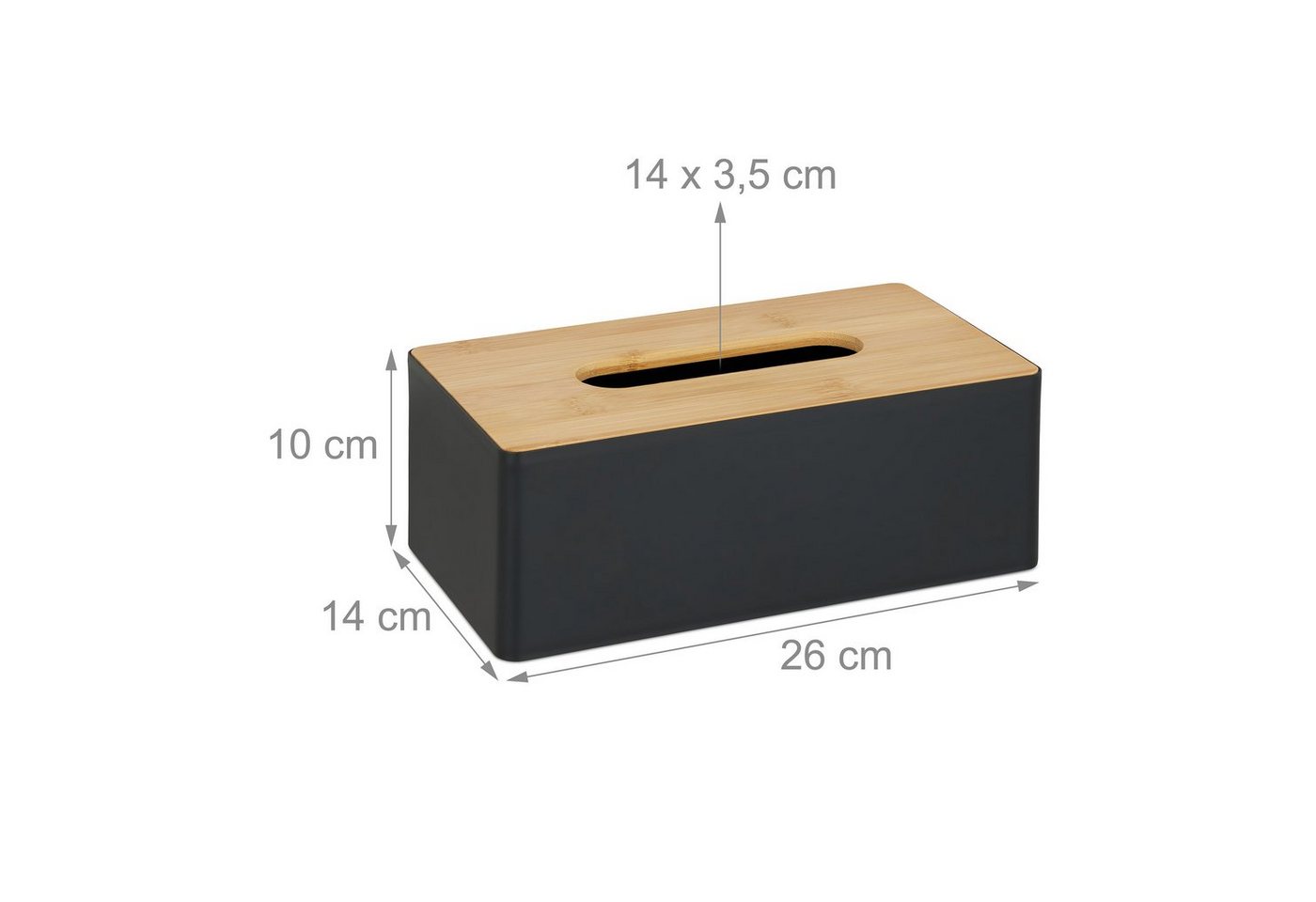 relaxdays Papiertuchbox Schwarze Tücherbox mit Bambusdeckel (1 St) – Bild 4 von 5