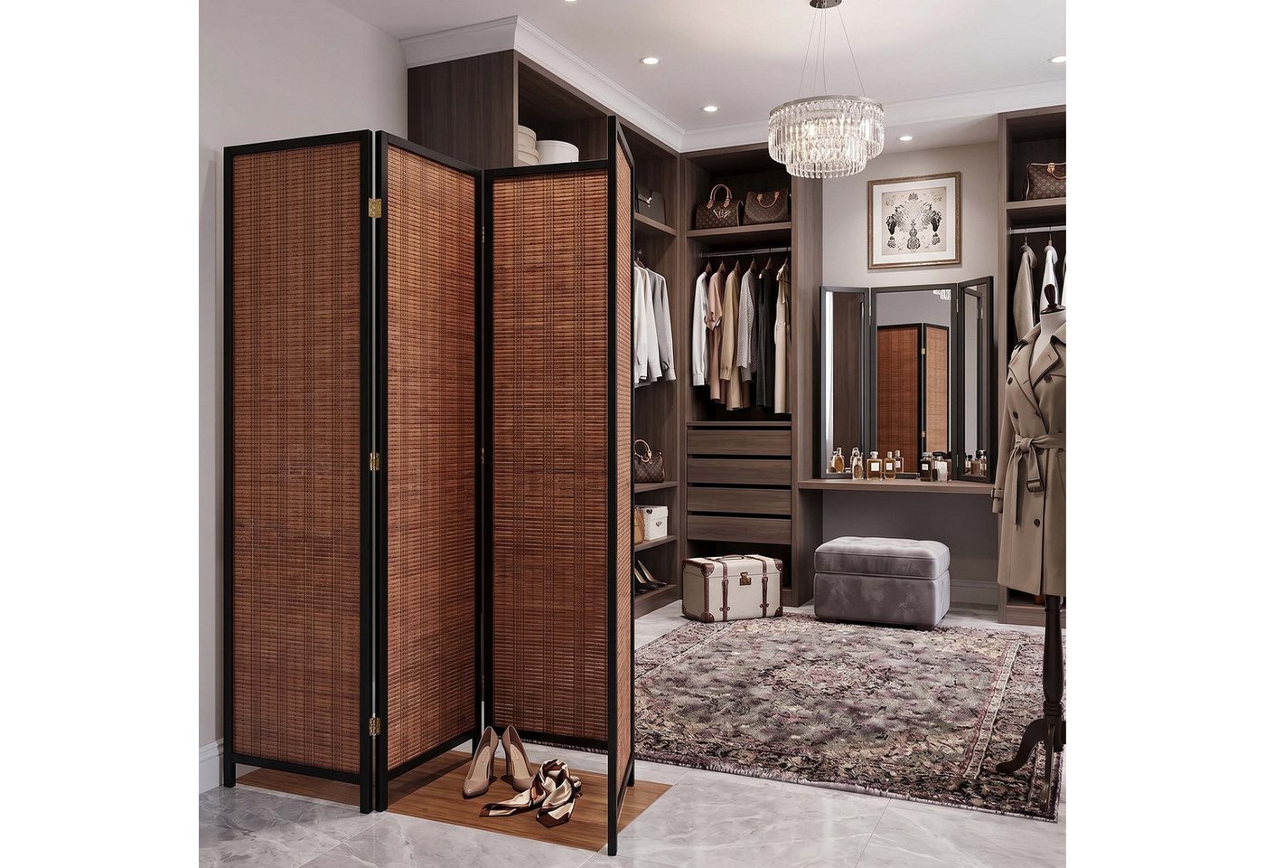 relaxdays Paravent Bambus Paravent (4 St), braun, 4-teilig – Bild 2 von 5