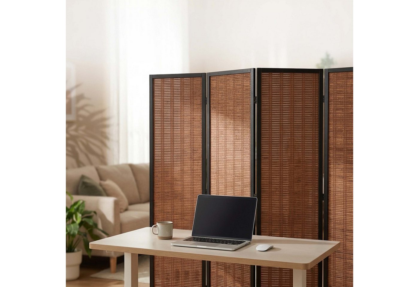 relaxdays Paravent Bambus Paravent (4 St), braun, 4-teilig – Bild 3 von 5
