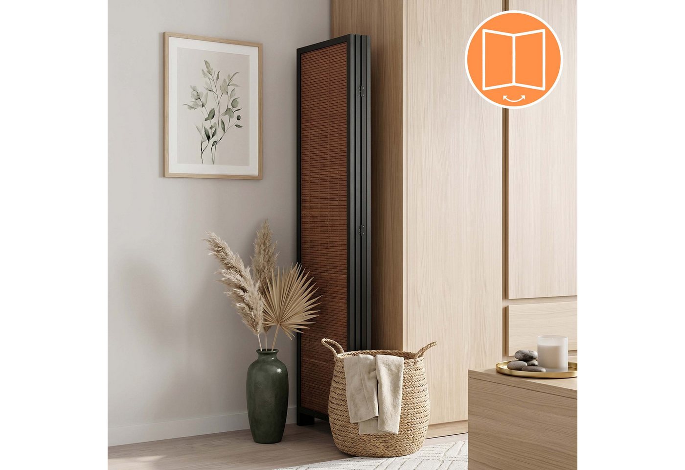 relaxdays Paravent Bambus Paravent (4 St), braun, 4-teilig – Bild 5 von 5