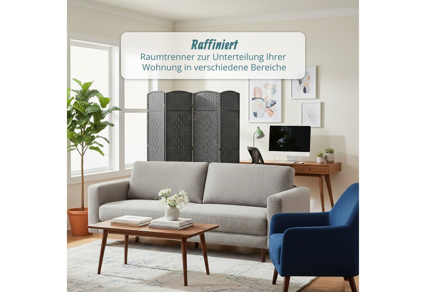 relaxdays Paravent Raumteiler 4-teilig (4 St), grau – Bild 2 von 5