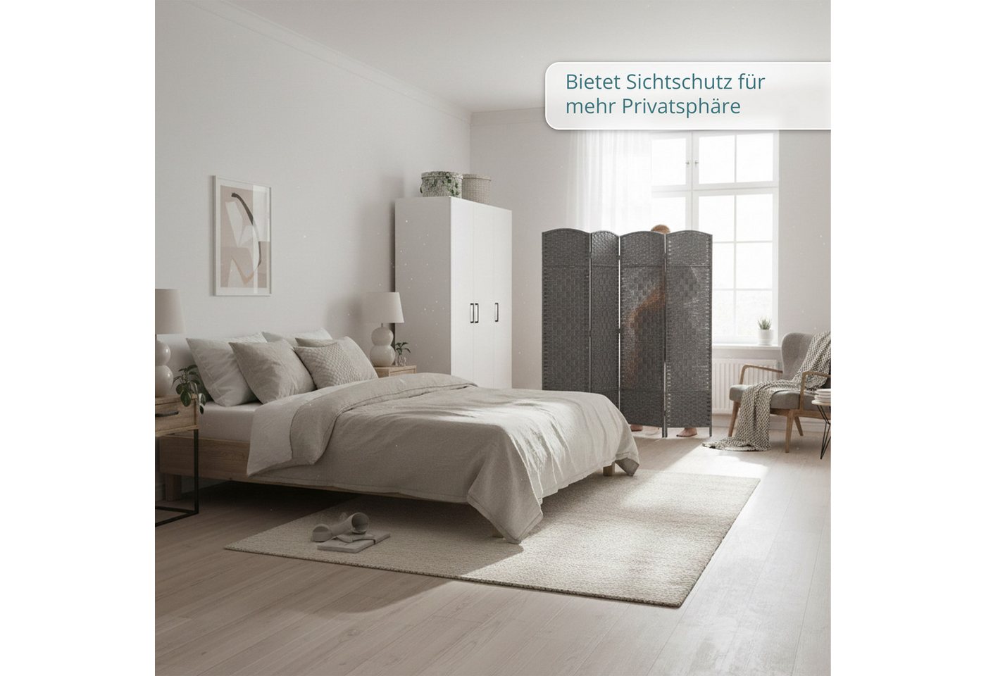 relaxdays Paravent Raumteiler 4-teilig (4 St), grau – Bild 3 von 5