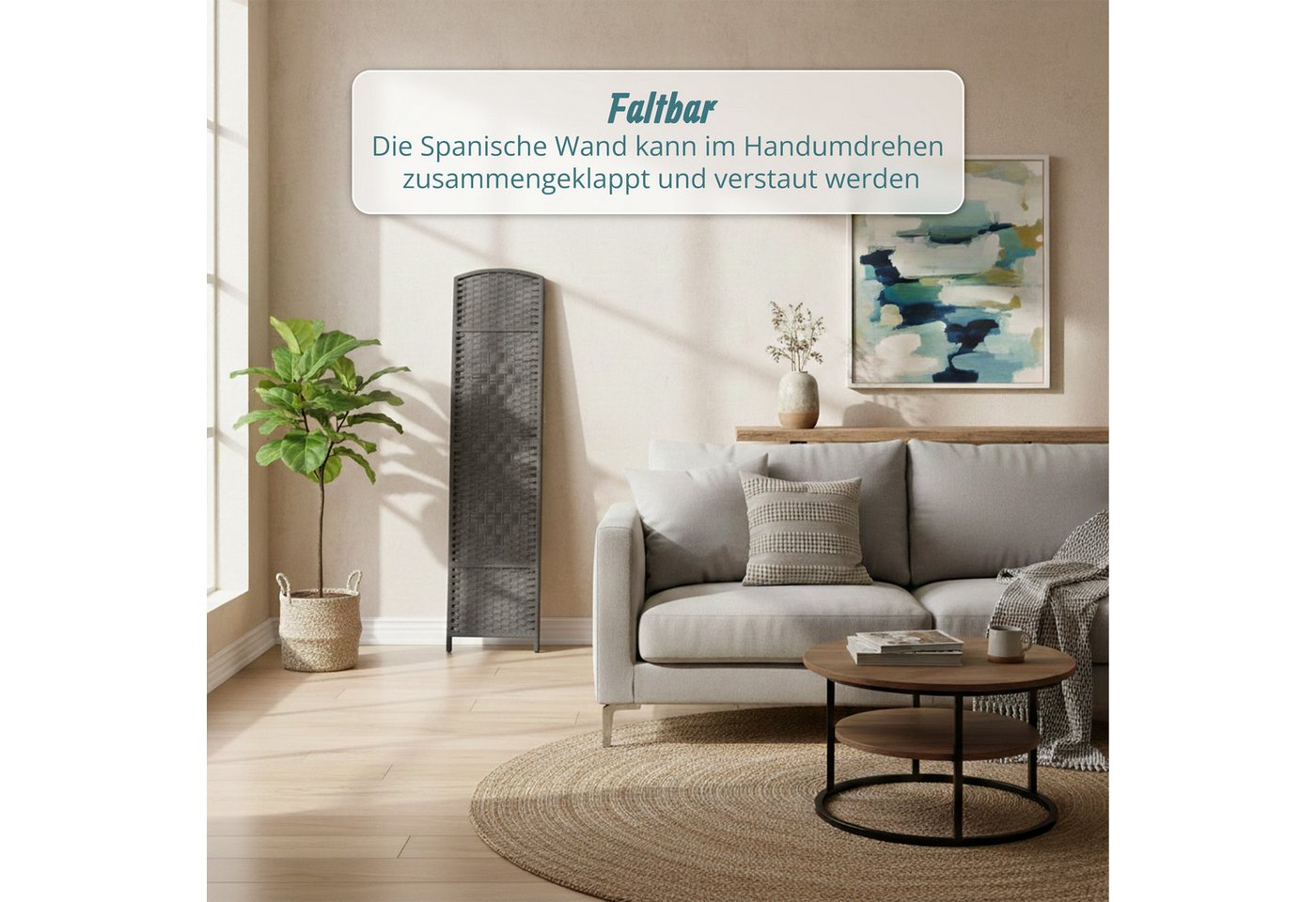 relaxdays Paravent Raumteiler 4-teilig (4 St), grau – Bild 5 von 5