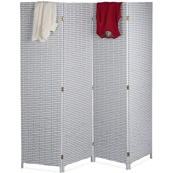 relaxdays Paravent Raumteiler 4-teilig (4 St), Weiss-grau