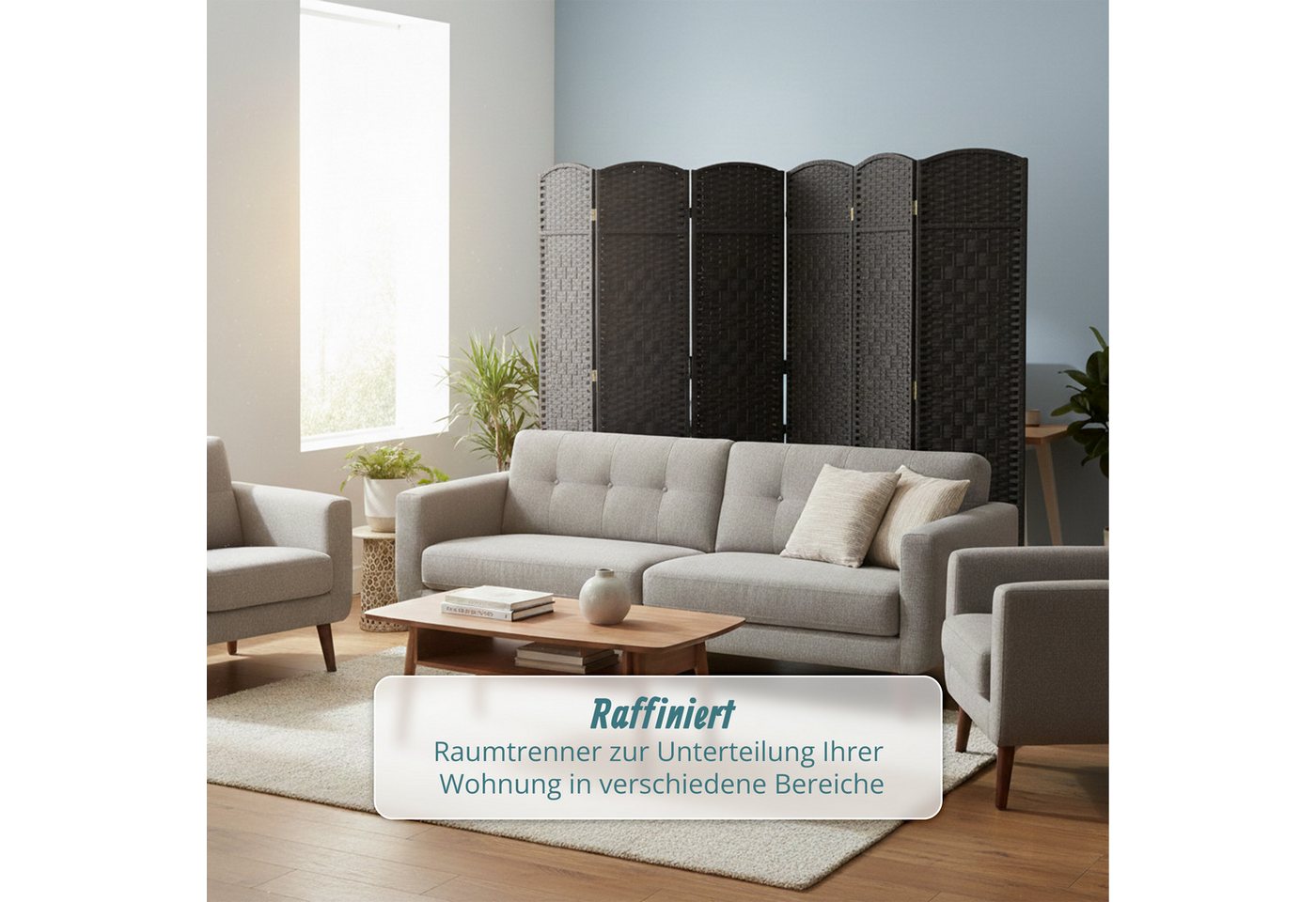 relaxdays Paravent Raumteiler 6-teilig (6 St), schwarz – Bild 2 von 5