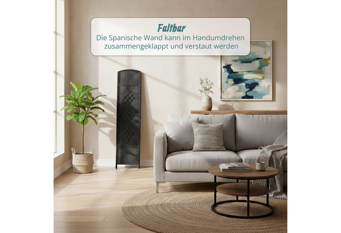relaxdays Paravent Raumteiler 6-teilig (6 St), schwarz – Bild 5 von 5
