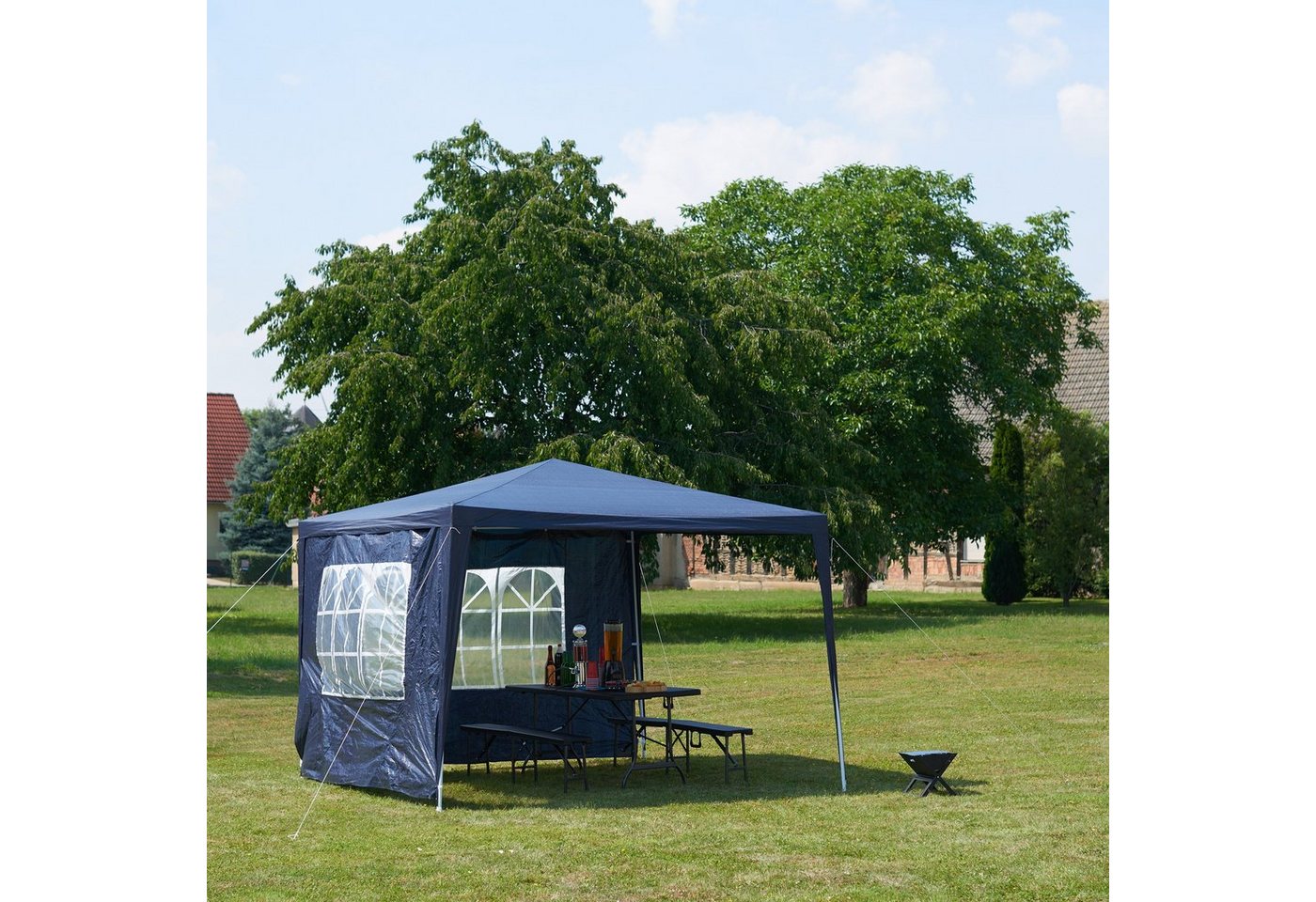 relaxdays Pavillon 3x3 m mit 2 Seitenteilen, mit 2 Seitenteilen, blau – Bild 2 von 5