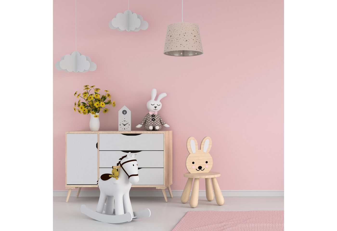relaxdays Pendelleuchte Kinderzimmerlampe Sterne, 1-flammige Hängelampe mit E27-Fassung und Sternenhimmel-Effekt, Leuchtmittel nicht enthalten, E27-Fassung (max – Bild 2 von 5