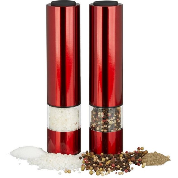 relaxdays Pfeffermühle Elektrische Pfeffermühle 2er Set Rot Batteriebetrieb, (2 Stück)
