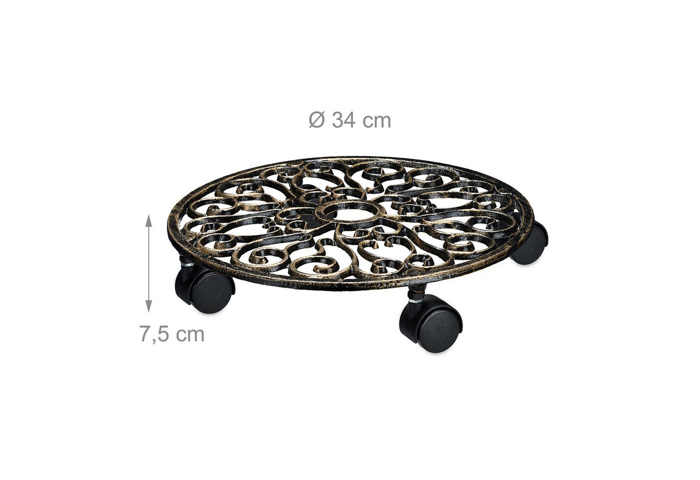 relaxdays Pflanzenroller 2er Set Gusseisen, (2-St., 2er Set), Bronze – Bild 4 von 5