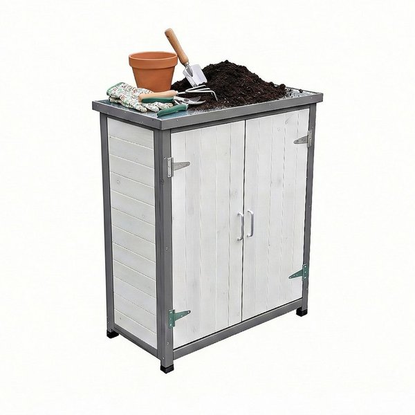 relaxdays Pflanztisch mit Unterschrank (1-St), Weiß-Grau