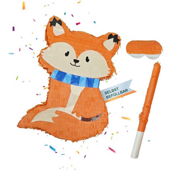 relaxdays Pinata Set Fuchs mit Stab und Maske