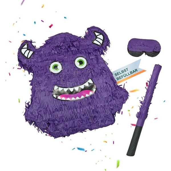 relaxdays Pinata Set Monster mit Stab und Maske