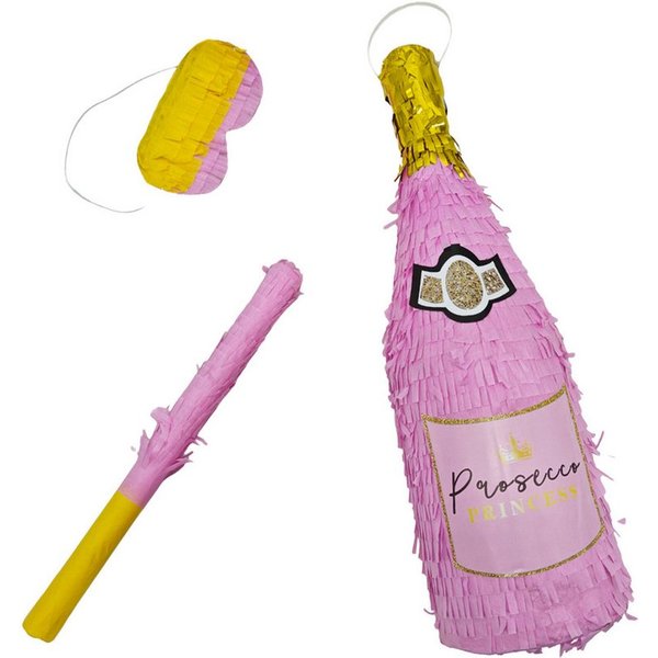 relaxdays Pinata Set Sektflasche mit Stab & Maske