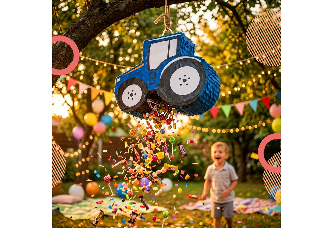 relaxdays Pinata Traktor mit Stab und Maske, blau. – Bild 2 von 5