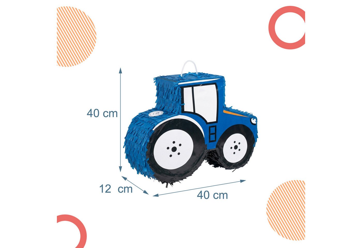 relaxdays Pinata Traktor mit Stab und Maske, blau. – Bild 4 von 5