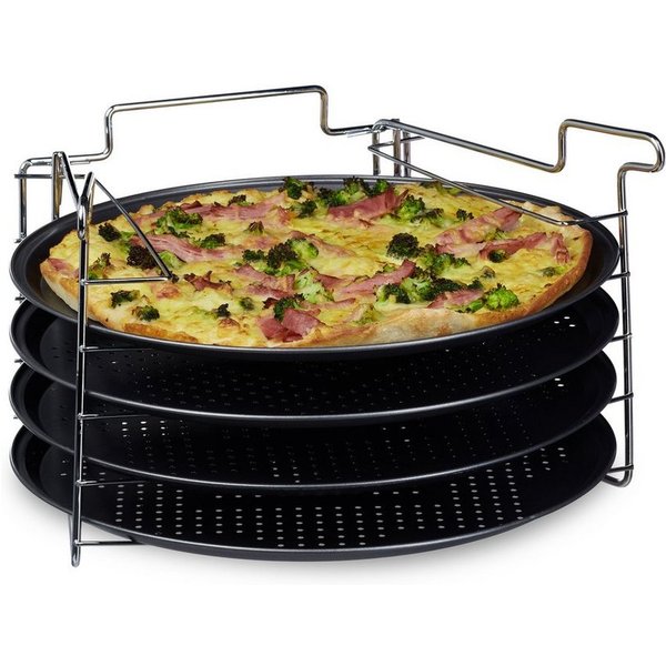 relaxdays Pizzablech 4er Set mit Ständer, Eisen, (4-St)
