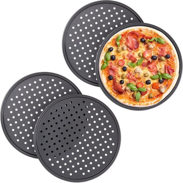 relaxdays Pizzablech Knusper Pizzablech 4er Set, Stahl, (4-St)