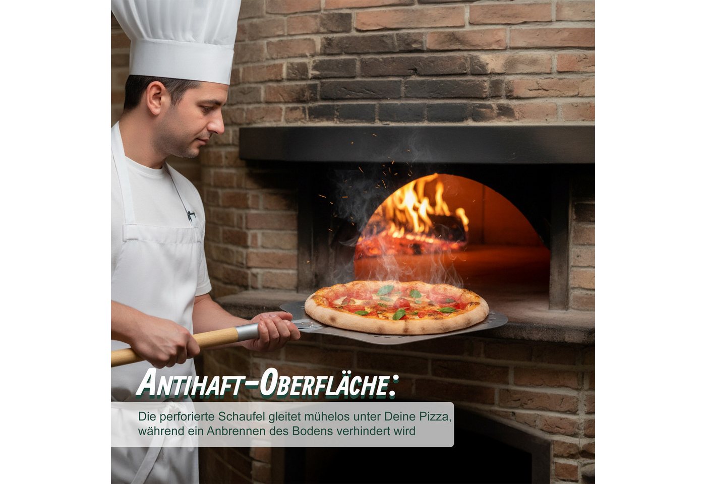 relaxdays Pizzaschieber Perforierter Pizzaschieber mit Holzgriff – Bild 2 von 5