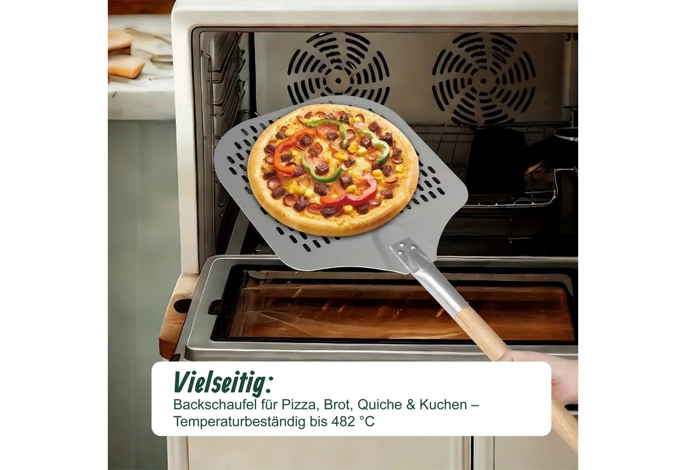 relaxdays Pizzaschieber Perforierter Pizzaschieber mit Holzgriff – Bild 3 von 5