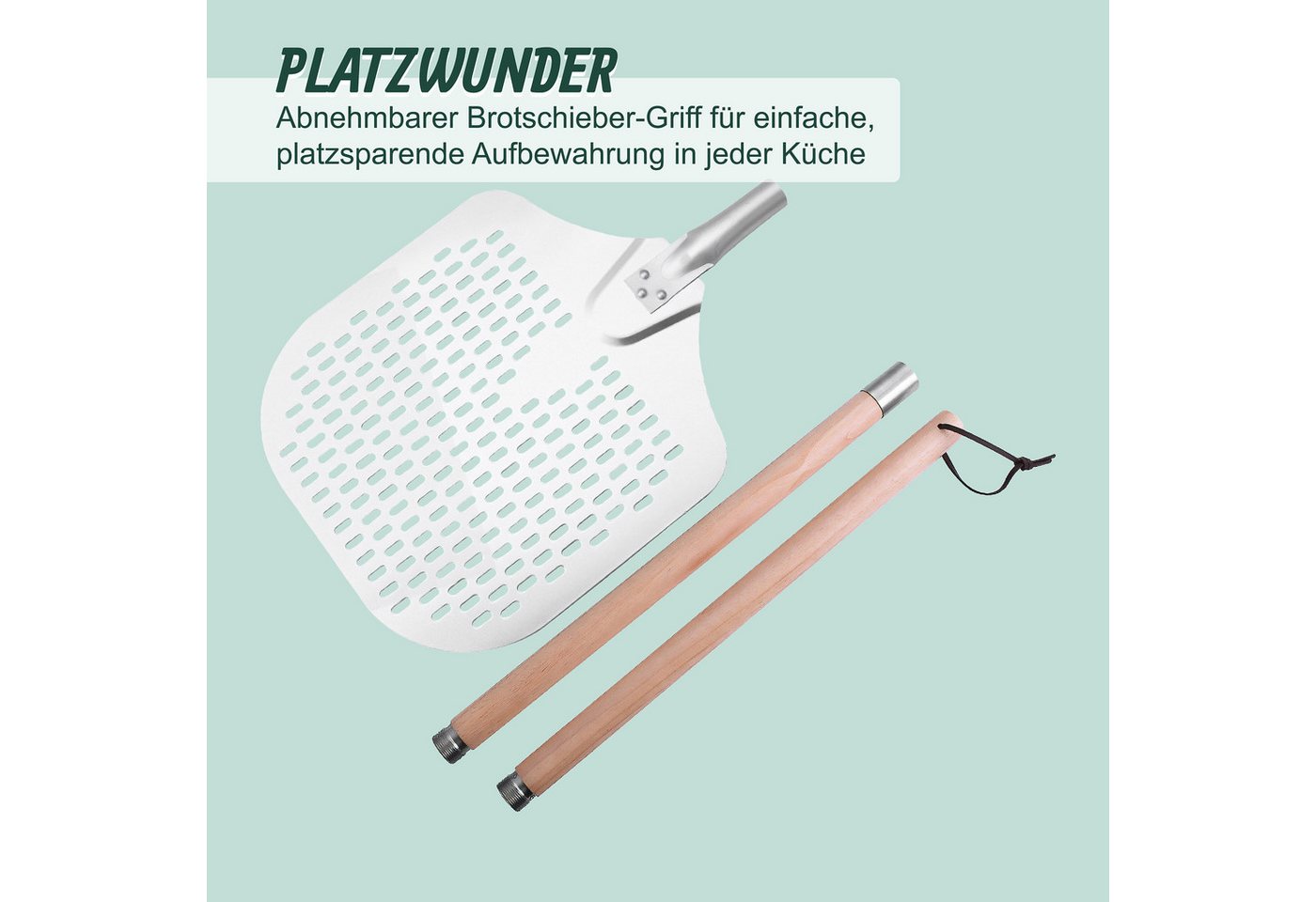 relaxdays Pizzaschieber Perforierter Pizzaschieber mit Holzgriff – Bild 5 von 5
