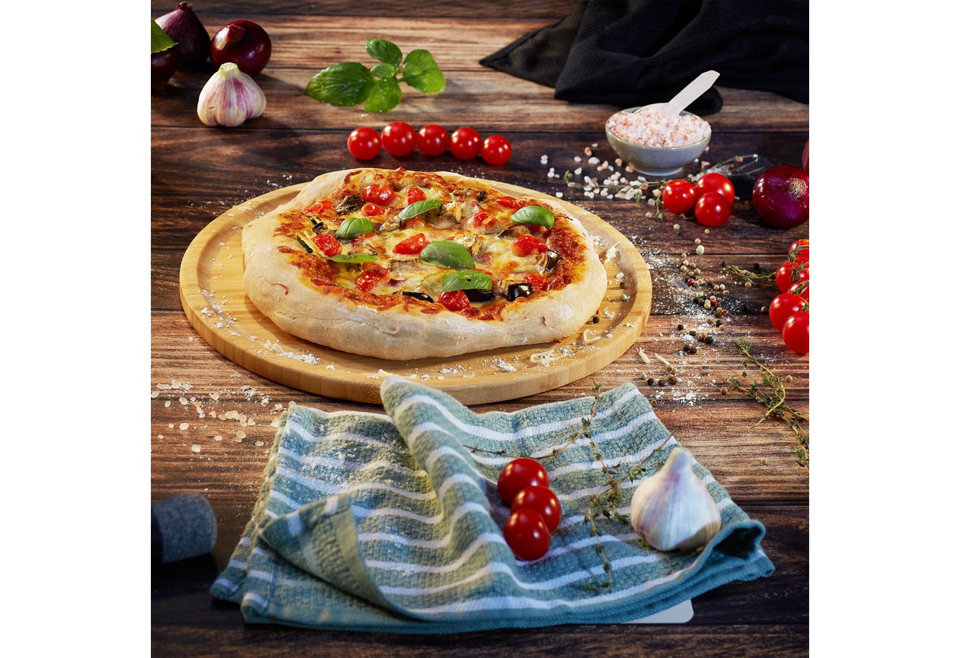 relaxdays Pizzateller Bambus Pizzateller 32 cm, (1 St) – Bild 2 von 5