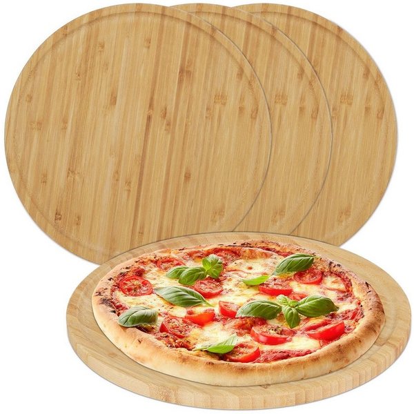 relaxdays Pizzateller Bambus Pizzateller im 4er Set, (4 St)