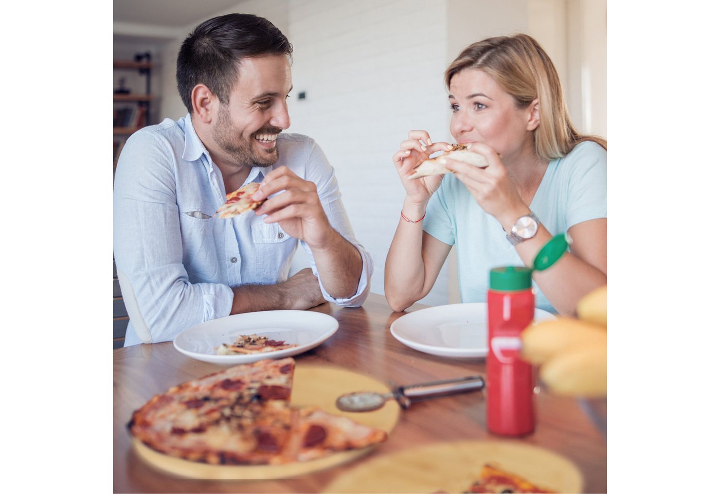 relaxdays Pizzateller Bambus Pizzateller im 4er Set, (4 St) – Bild 3 von 5