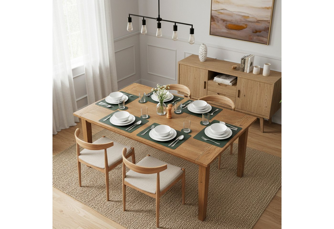 relaxdays Platzset Platzdeckchen mit Untersetzern 6er Set, (6-St), Grau-Grün, Rechteckig – Bild 2 von 5