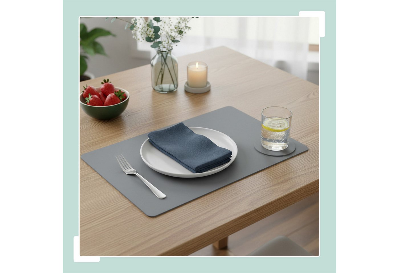 relaxdays Platzset Platzdeckchen mit Untersetzern 6er Set, (6-St), Grau-Grün, Rechteckig – Bild 3 von 5
