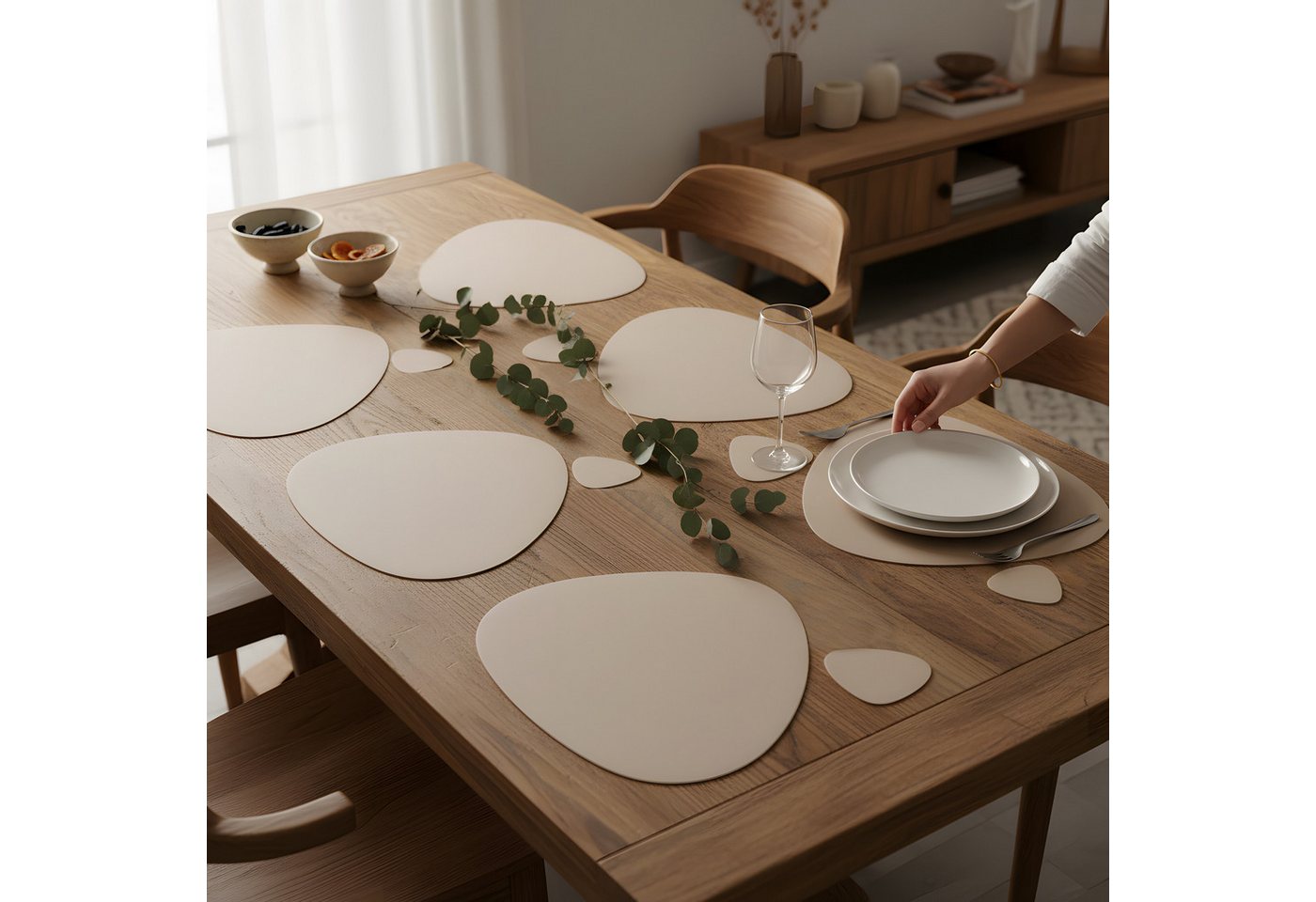 relaxdays Platzset Platzdeckchen mit Untersetzern 6er Set, (12-St), Grau-Beige, Oval – Bild 2 von 5