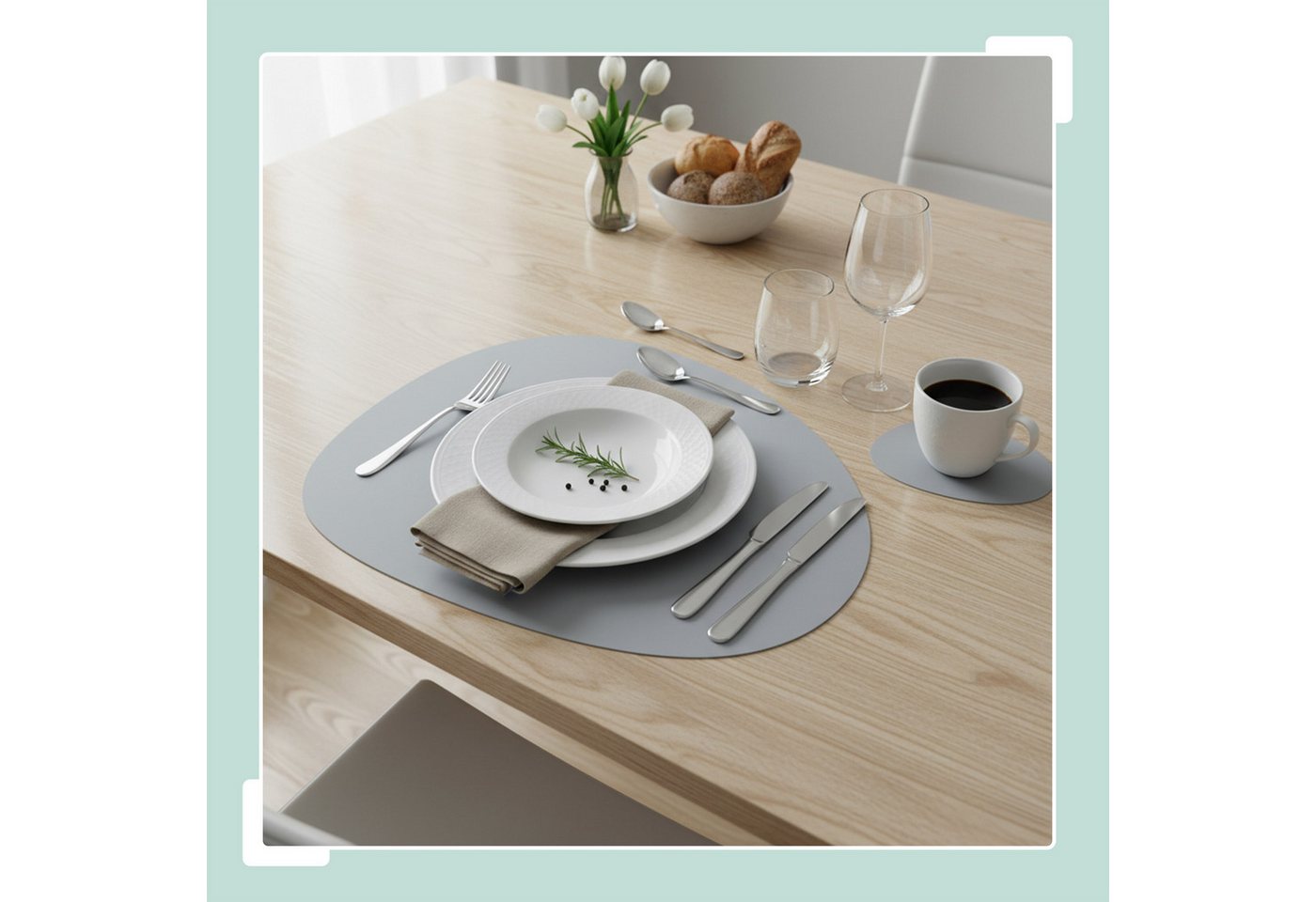 relaxdays Platzset Platzdeckchen mit Untersetzern 6er Set, (12-St), Grau-Beige, Oval – Bild 3 von 5
